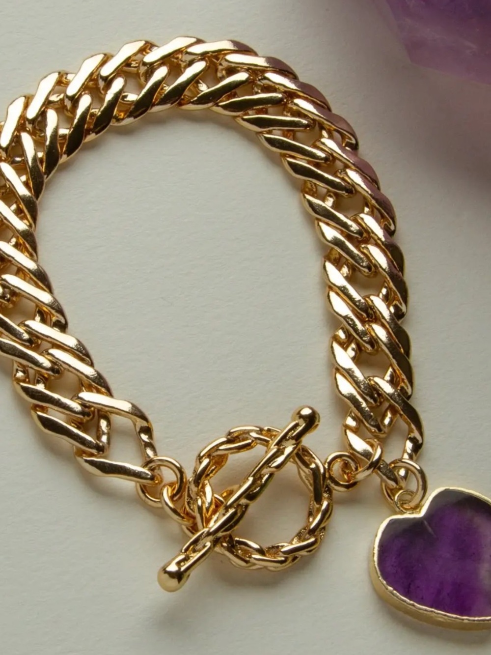 Gold Plated Chain Bracelet with Purple Heart Charm